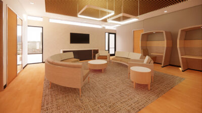 Rendering of new Center for Jewish Care multipurpose room by SRI